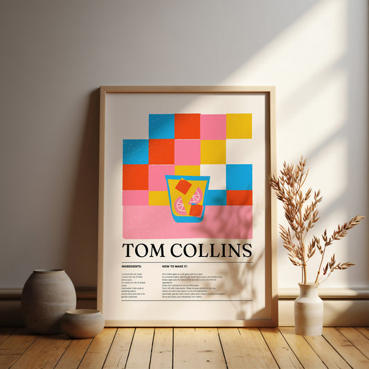 Tom Collins print in A4. Please read the product description as to why this classic cocktail poster is being discounted.