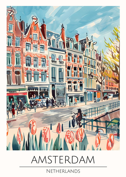 Amsterdam watercolour style city print