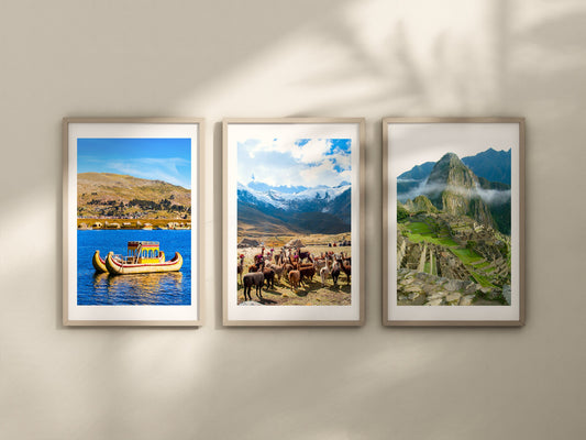 Set of 3 Peru prints, Machu Picchu prints, City posters, Colour travel photograph, Home decor, Travel print, Gift, Wall art, Andes, Uros