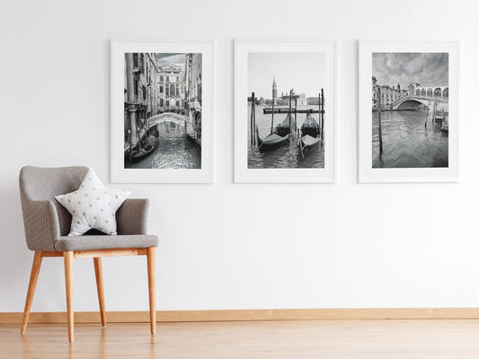 Set of 3 Venice prints, Italy prints, City prints, Travel posters, Travel prints, Black and white photographs, Home Decor, Wall art, Gift