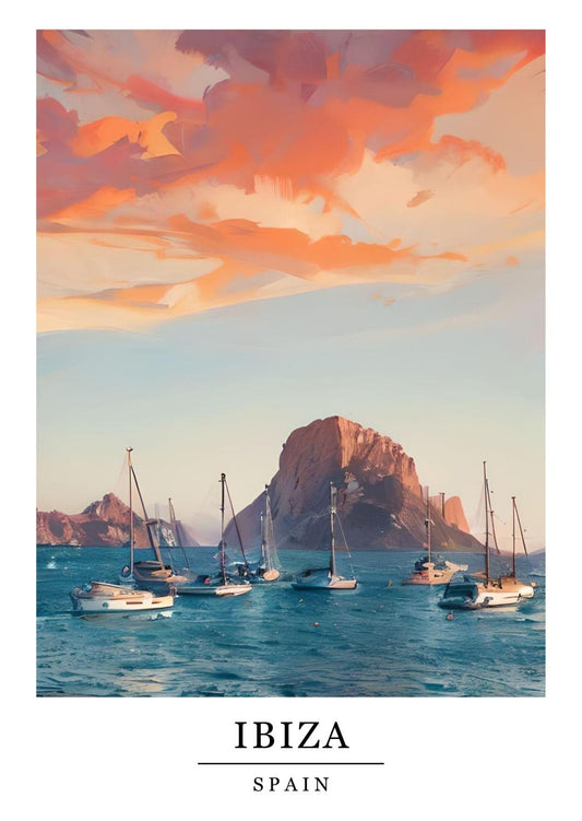 Watercolour Ibiza print, Retro style travel poster, Balearic wall art, Home decor, Holiday locations poster, World places prints