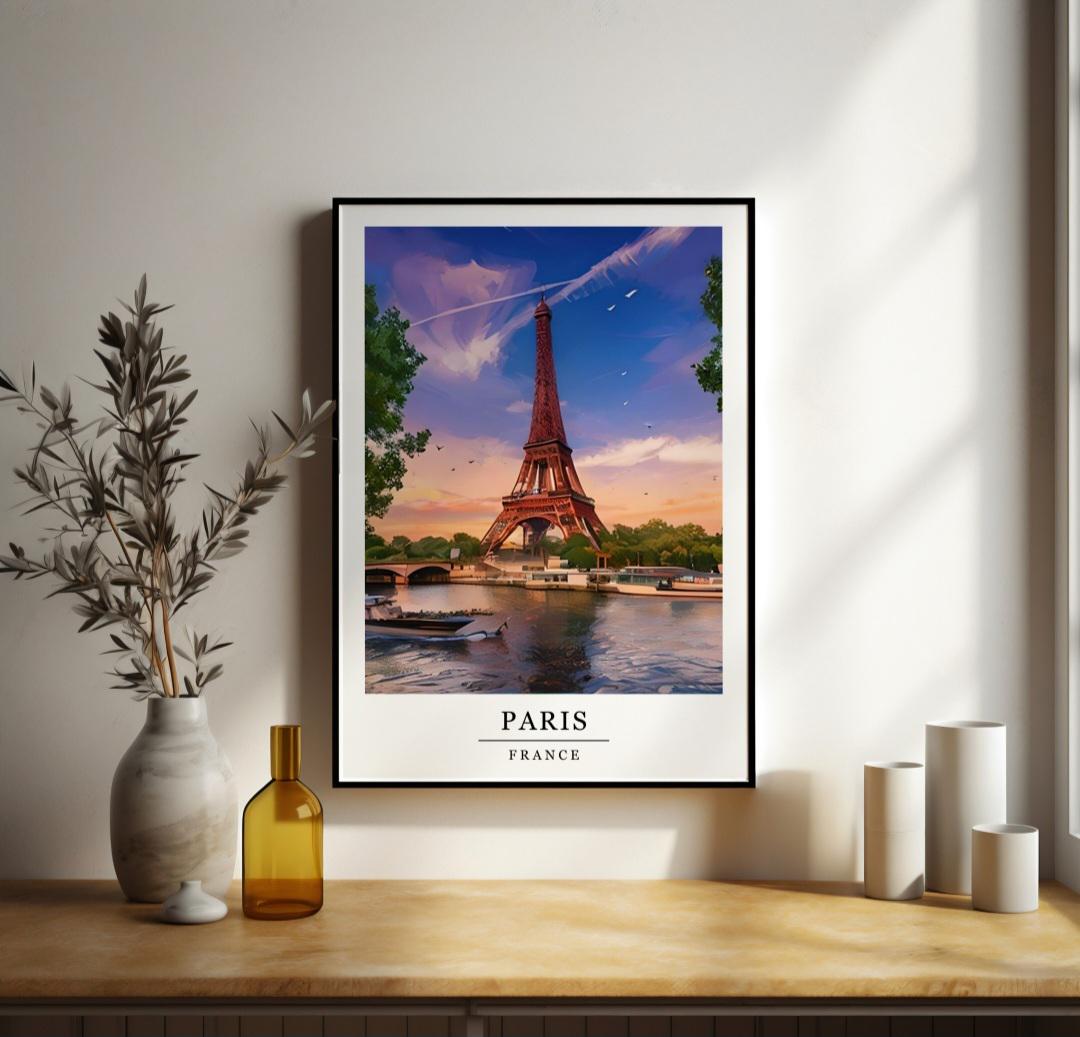 Watercolour Paris print, City artwork, Retro print, Travel poster, Wall art, Home decor, Capital cities poster, World landmark