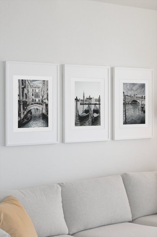 Set of 3 Venice black and white prints