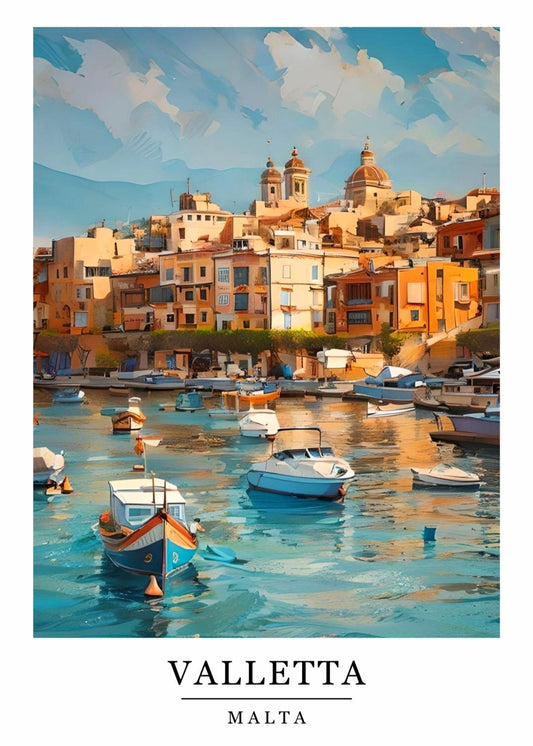Watercolour Valletta print, Retro style travel poster, Malta wall art, European city poster, Holiday locations art, Mediterranean island art