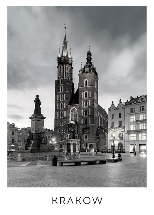Krakow city print. Poland travel poster.