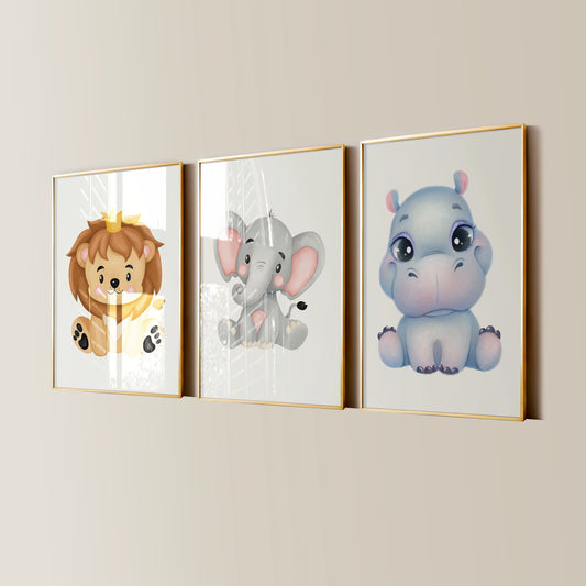 Set of 3 Children's bedroom prints, Nursery art, Kid's bedroom posters, Baby nursery prints, baby animals, Home decor, Playroom pictures