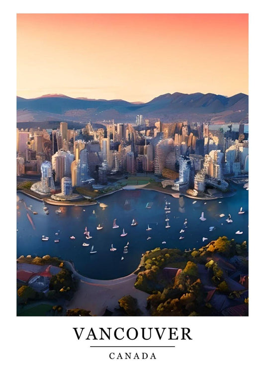 Watercolour Vancouver print, Retro print, Canada travel poster, Wall art, Home decor, World cities poster, Landmarks & cityscape prints