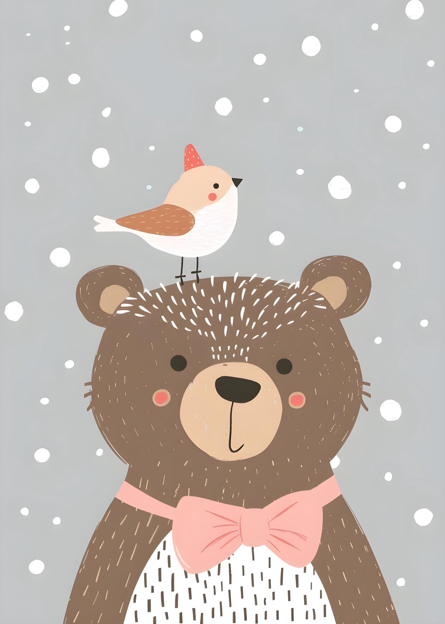 Bear and bird print. Children's bedroom poster.