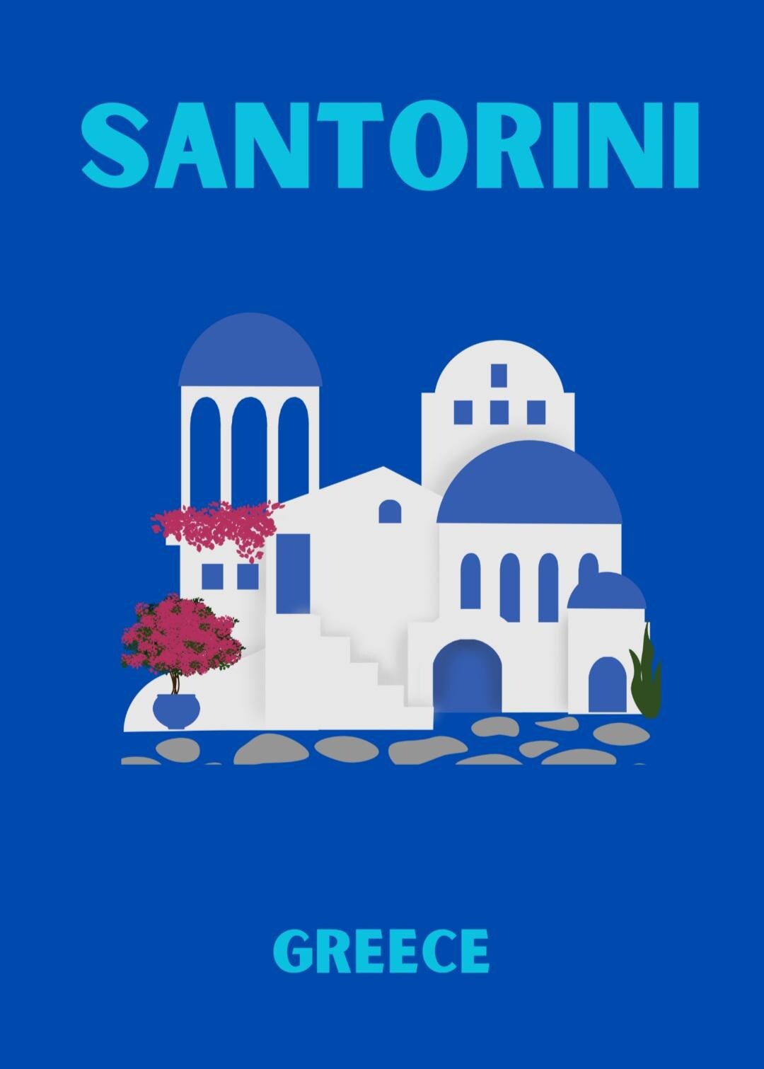Santorini Pop Art style print - colours and icons can be changed