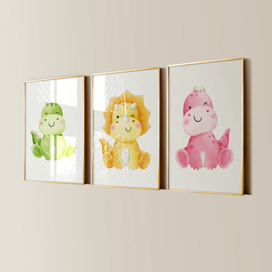 Set of 3 Children's bedroom prints, Nursery art, Kid's bedroom posters, Baby dinosaur prints, baby animals, Home decor, Playroom pictures