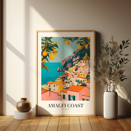 Amalfi Coast retro style travel print