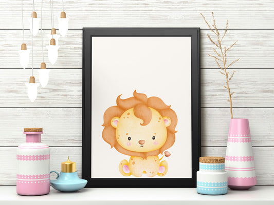 Baby lion print. Children's bedroom wall art.