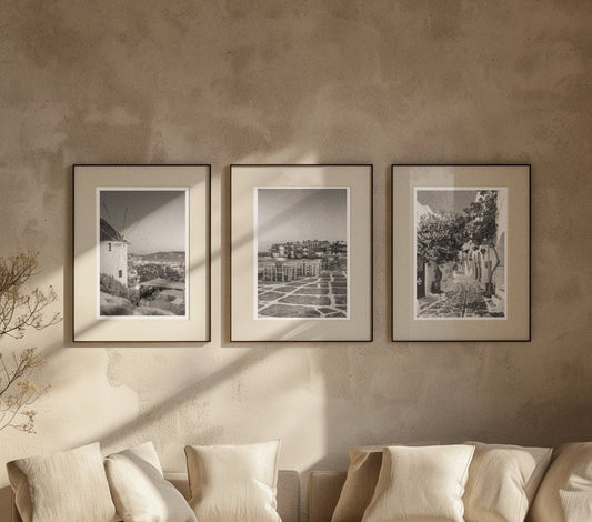 Set of 3 Mykonos prints, Greece prints, Black and white art, City prints, Travel photographs, Home Decor, Wall art, Holiday print