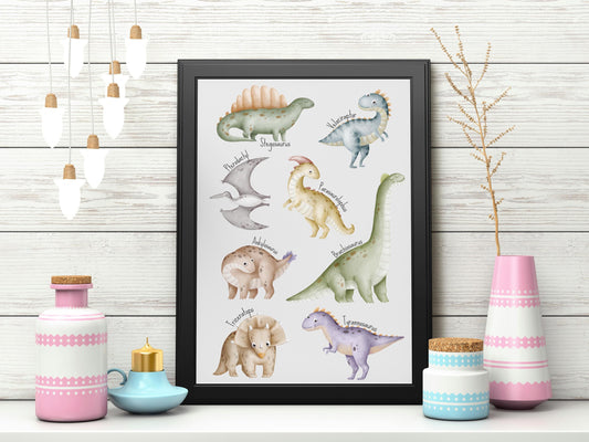 Dinosaur poster. Children's bedroom print.