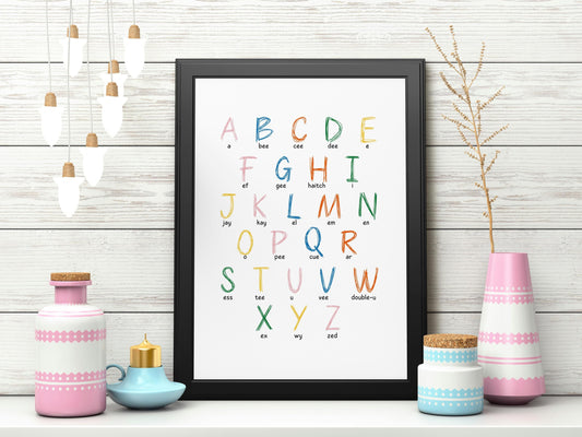 Children's Alphabet poster. Nursery wall art.