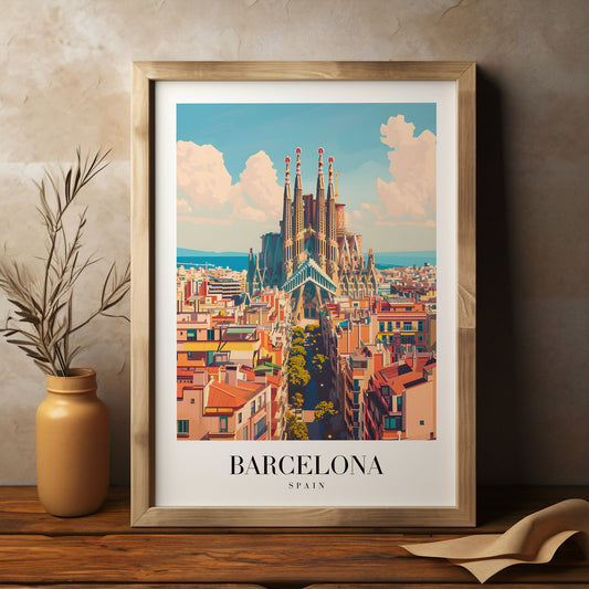 Barcelona retro style city print