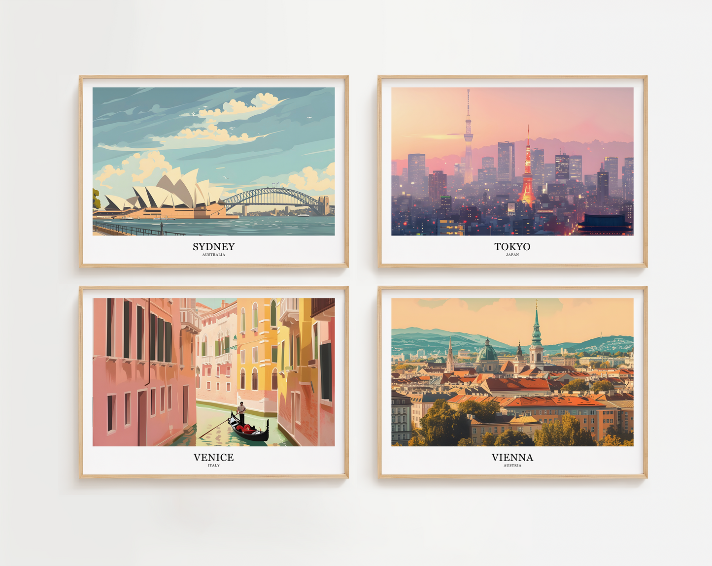 Retro style city prints in landscape. Choose from 56 locations listed.