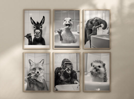 Animals brushing teeth posters. Choose from the animals displayed.