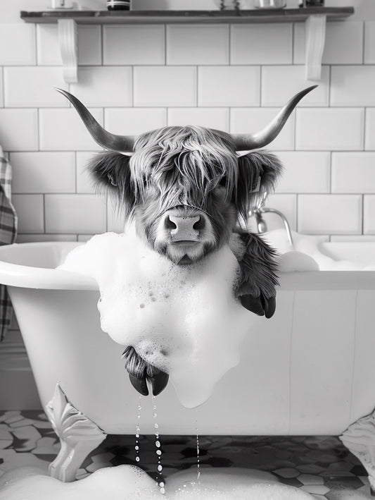 Set of 3 Highland Cow in the bathrooms posters