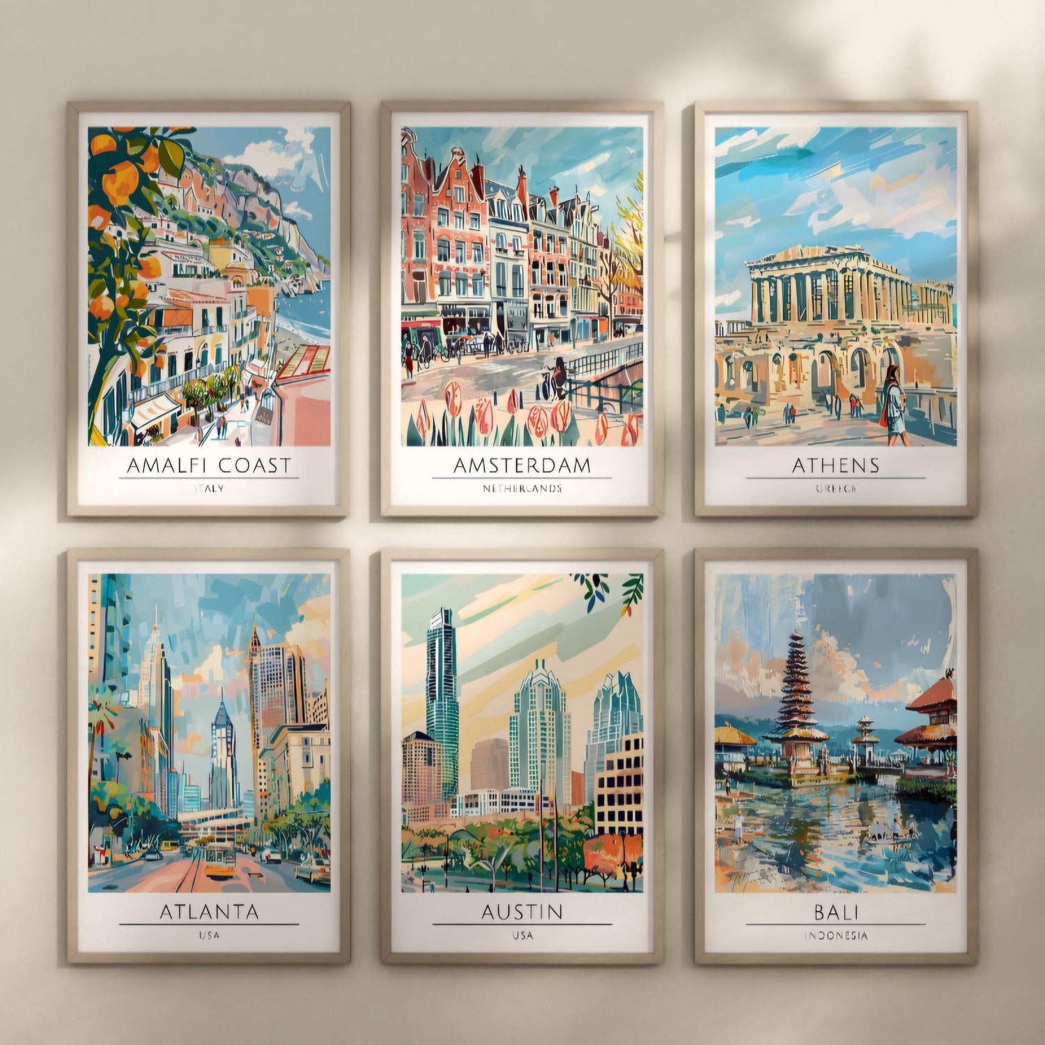 Watercolour style travel posters