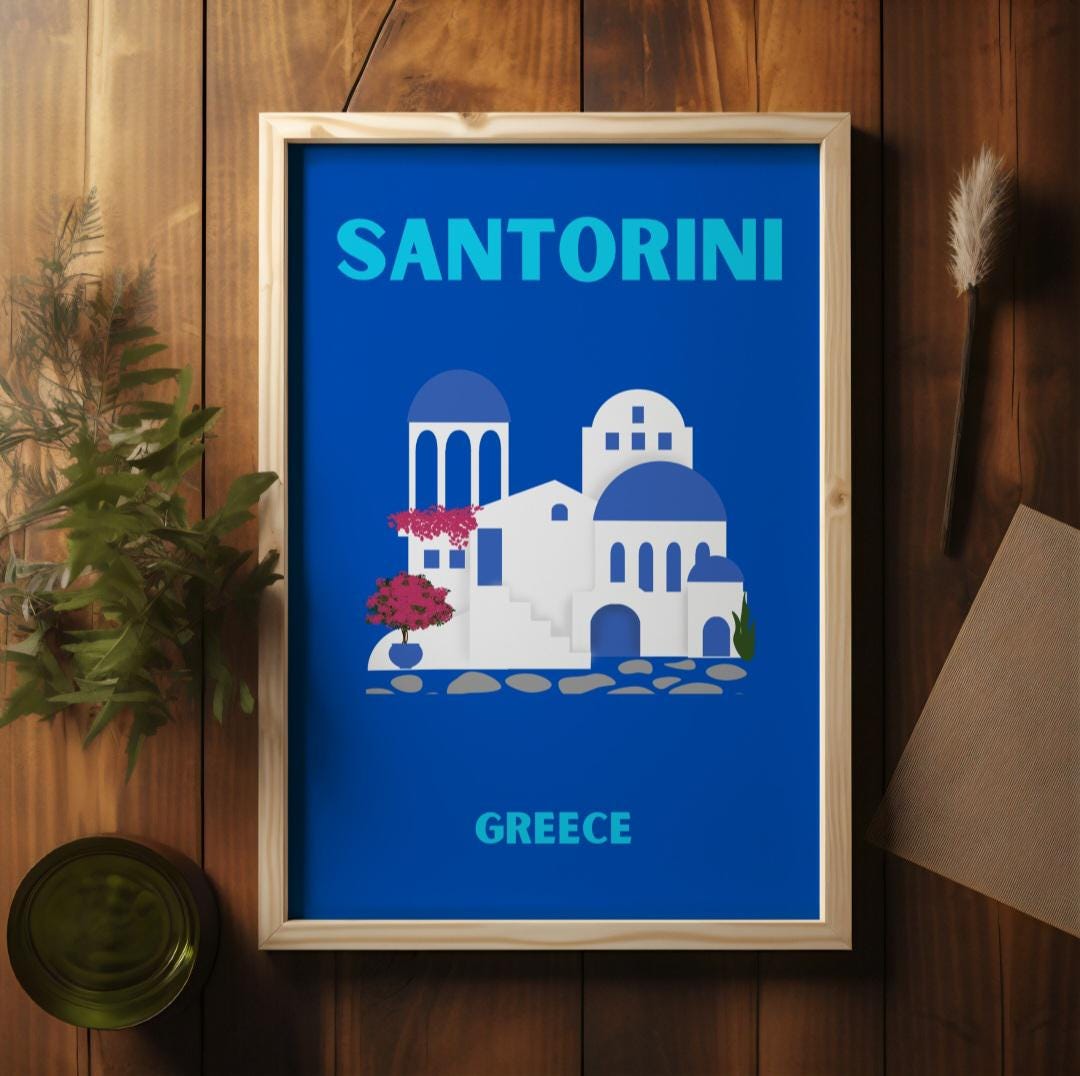 Santorini Pop Art style print - colours and icons can be changed
