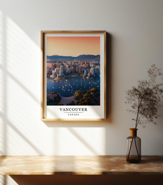 Watercolour Vancouver print, Retro print, Canada travel poster, Wall art, Home decor, World cities poster, Landmarks & cityscape prints