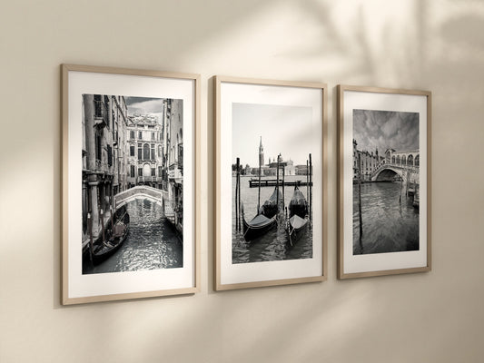 Set of 3 Venice prints, Italy prints, City prints, Travel posters, Travel prints, Black and white photographs, Home Decor, Wall art, Gift