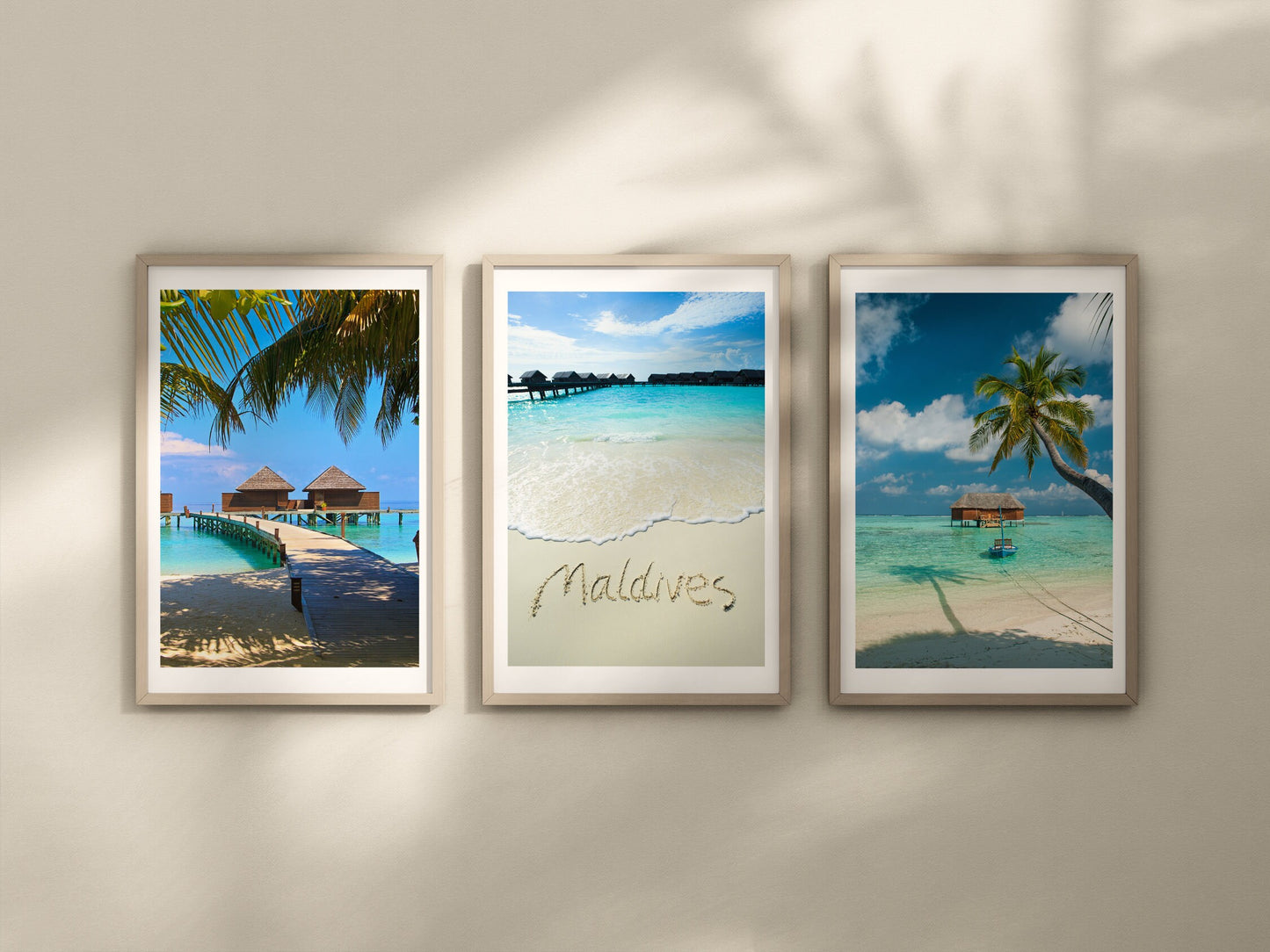 Set of 3 Maldives prints, Malé Water Villa prints, Holiday memories prints, Travel photograph, Beach posters, Island beach Bathroom wall art