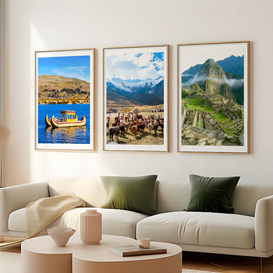 Set of 3 Peru prints, Machu Picchu prints, City posters, Colour travel photograph, Home decor, Travel print, Gift, Wall art, Andes, Uros