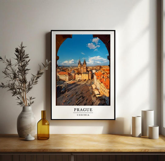 Watercolour Prague print, Retro style travel poster, Czechia wall art, Europe city wall art, Holiday locations art, Prague old town square