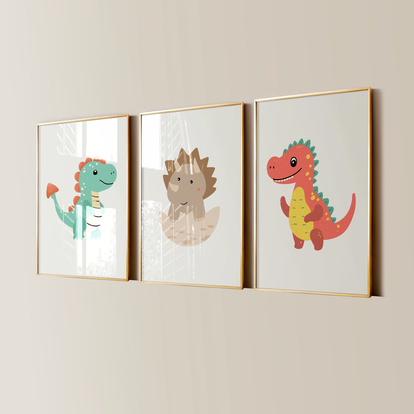 Set of 3 Children's bedroom prints, Nursery wall art, Kid's bedroom poster, Baby nursery prints, baby animals, Home decor, Dinosaur pictures