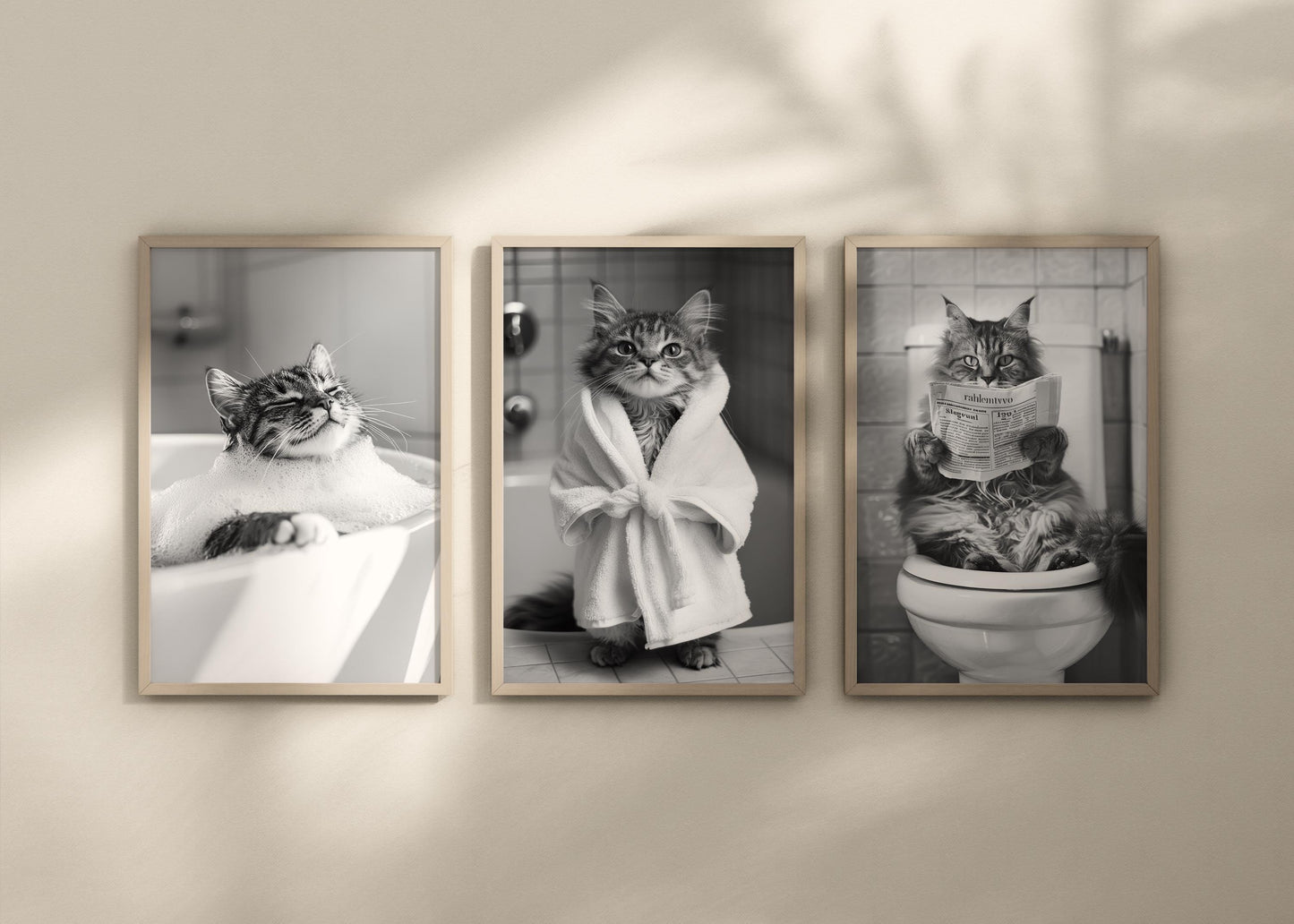 Set of 3 Cats in the bathrooms posters