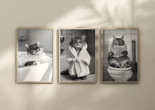 Set of 3 Cats in the bathrooms posters