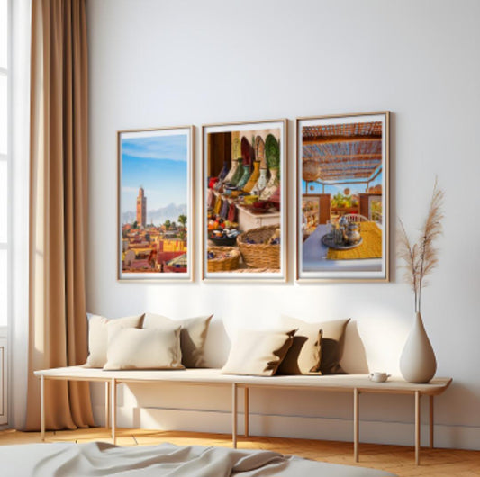 Set of 3 Marrakech prints. Morocco travel posters.