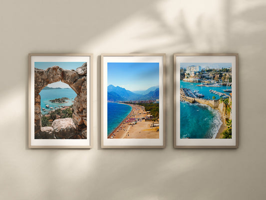 Set of 3 Turkiye prints, Antalya prints, City prints, Travel photographs, Travel posters, Bodrum, Holiday wall art, Fethiye, Home decor