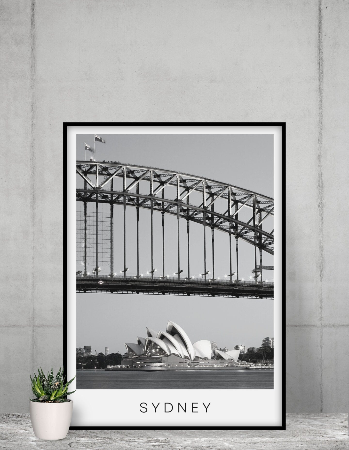 Sydney print, Opera House print, City print, Black and white travel photograph, Travel poster, Wall art, Home decor, Harbour Bridge print