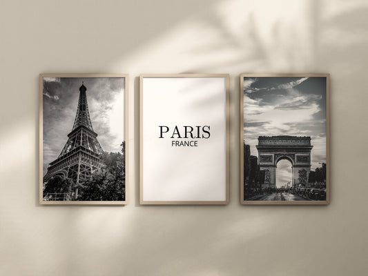 Set of 3 Paris prints, Paris posters, Parisian city prints, Black and white photographs, Travel prints, Bedroom wall art, Home Decor, Gift