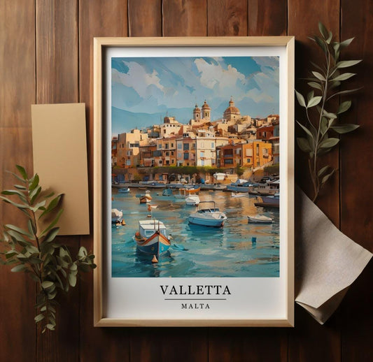 Watercolour Valletta print, Retro style travel poster, Malta wall art, European city poster, Holiday locations art, Mediterranean island art