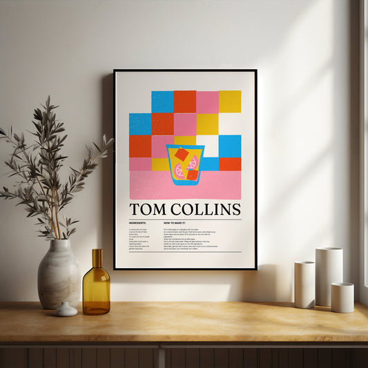 Tom Collins print in A4. Please read the product description as to why this classic cocktail poster is being discounted.