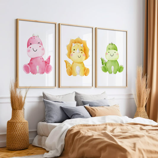 Set of 3 colourful baby animal posters