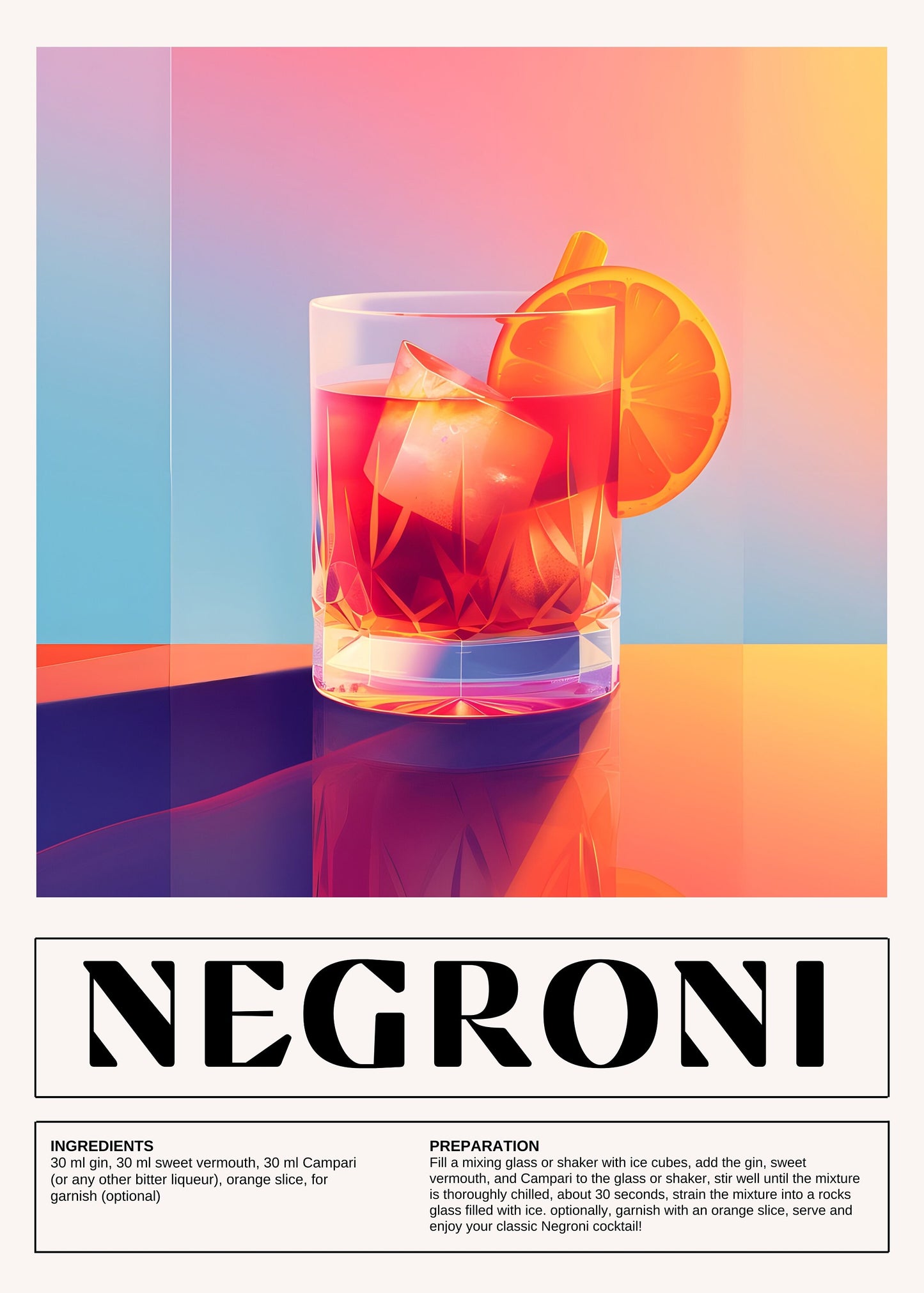 Negroni art deco style cocktail print