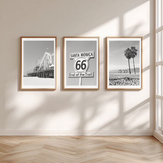 Set of 3 Santa Monica black and white posters