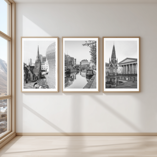 Set of 3 Birmingham black and white city prints