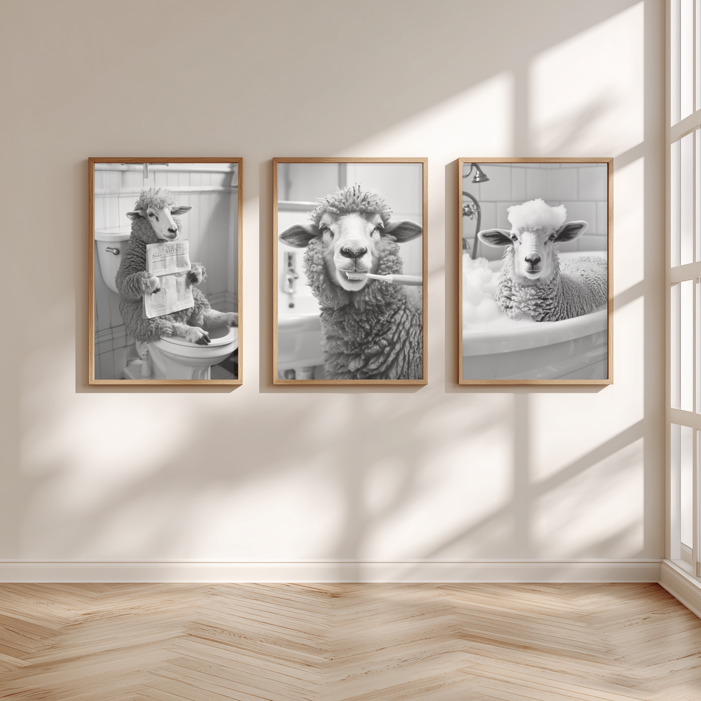 Set of 3 Sheep in the bathrooms posters