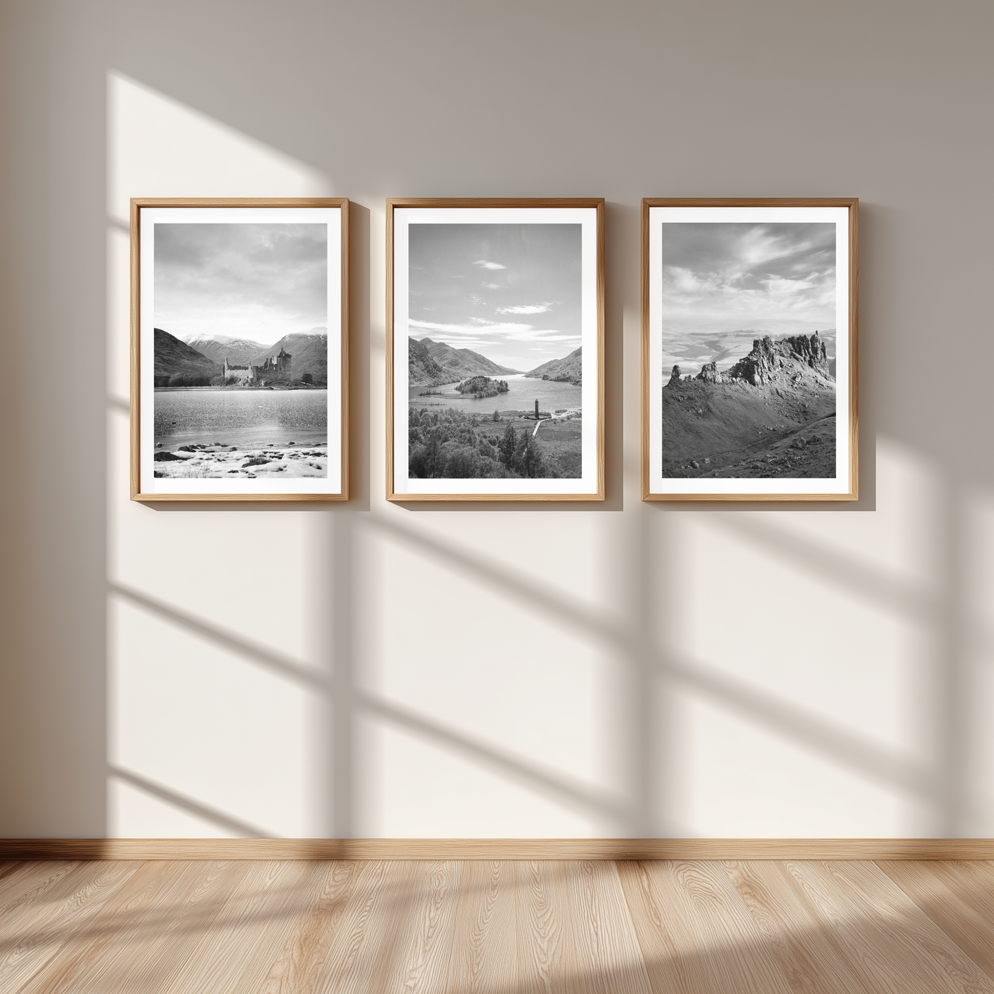 Set of 3 Scottish Highlands black and white prints