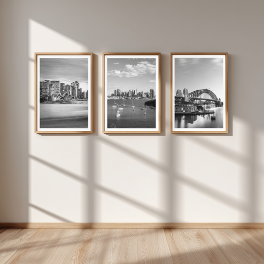 Set of 3 Sydney black and white posters