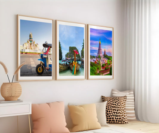 Set of 3 Thailand prints, Travel posters, Colour photographs, Bangkok city prints, Phuket photos, Chiang Mai poster, Bedroom poster set