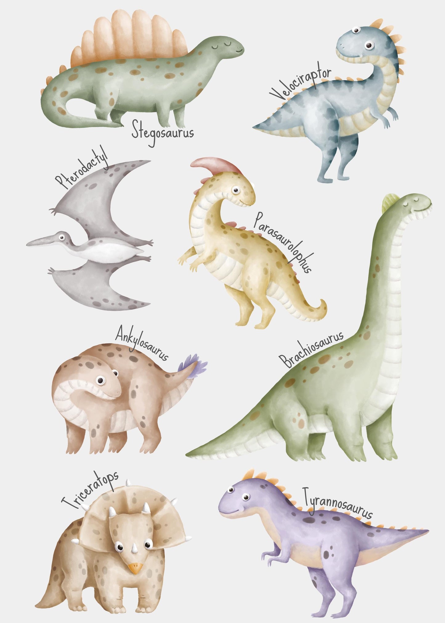 Dinosaur poster. Children's bedroom print.