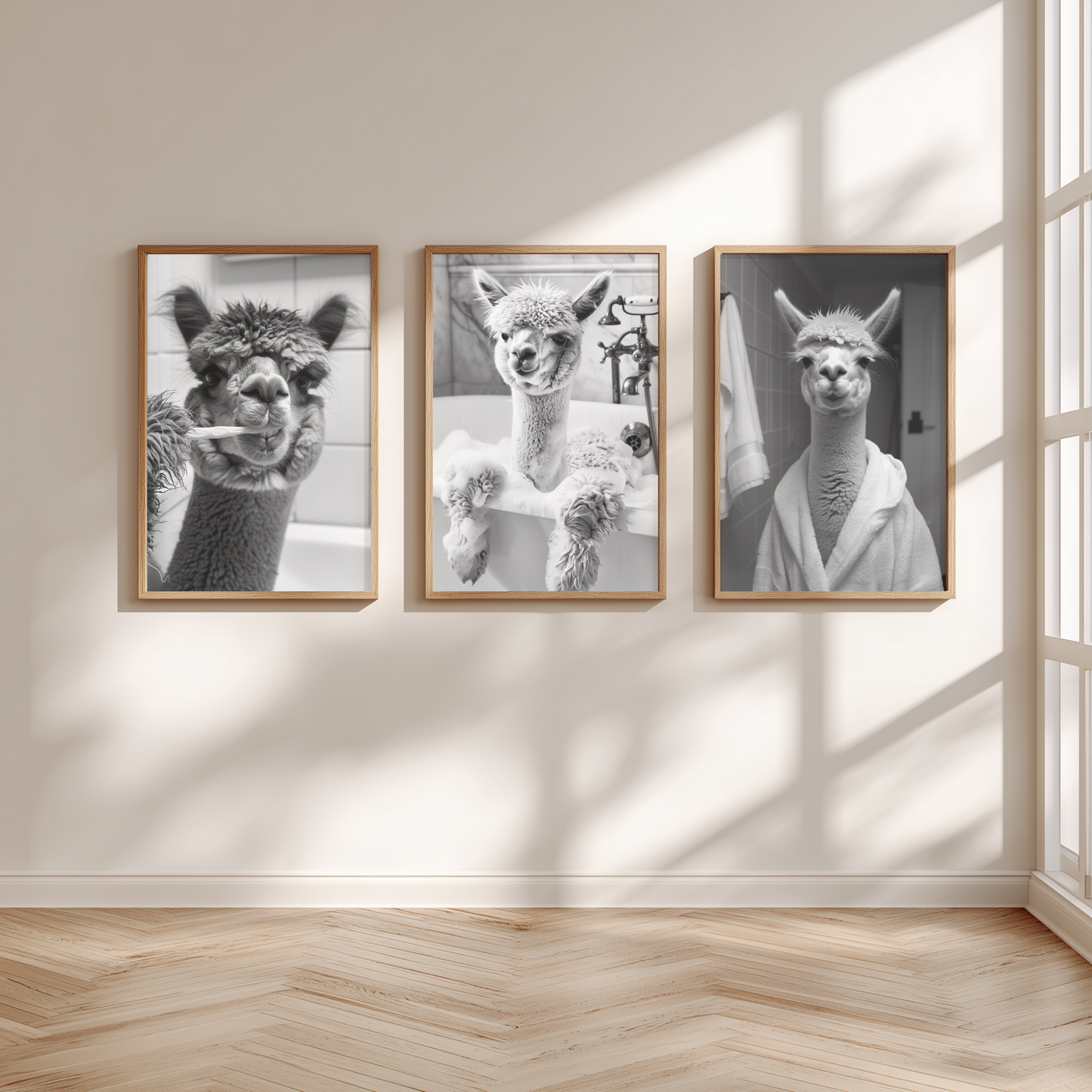 Set of 3 Alpacas in the bathrooms posters