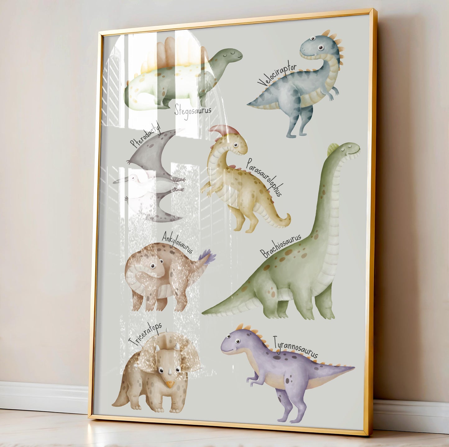 Dinosaur poster. Children's bedroom print.